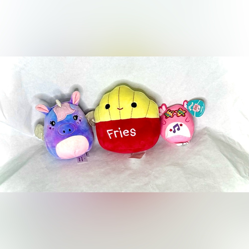 Squishmallows Plush Purple Unicorn, Red & Yellow Fries & Archie Toy Set